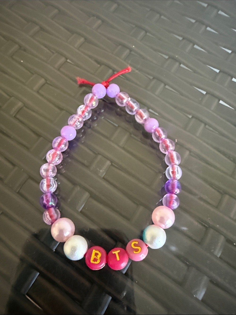Handmade Beaded Bracelet with Pink, Purple, and Pearl Beads - BTS